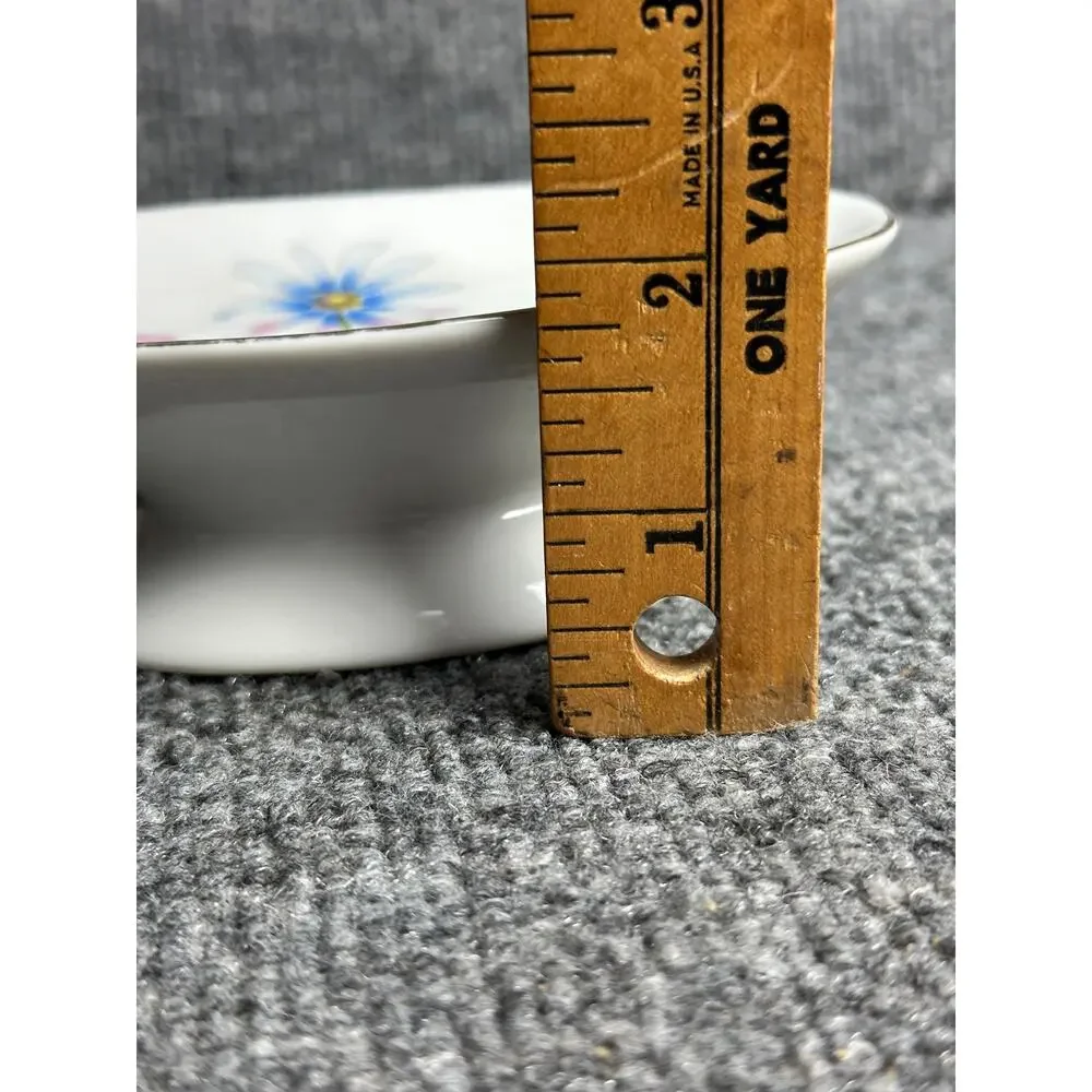 Vintage porcelain pedestal soap dish oval floral cottagecore Victorian pastel 5”
